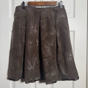 Vintage Y2K 100% Silk Brown A-Line Skirt W/ Silver Floral Sewn Design Petite
